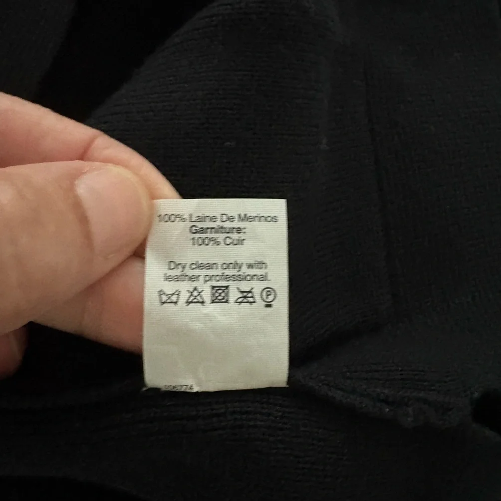 J.Crew Black Merino Wool Pullover Sweater Leather Pockets - Picture 6 of 6